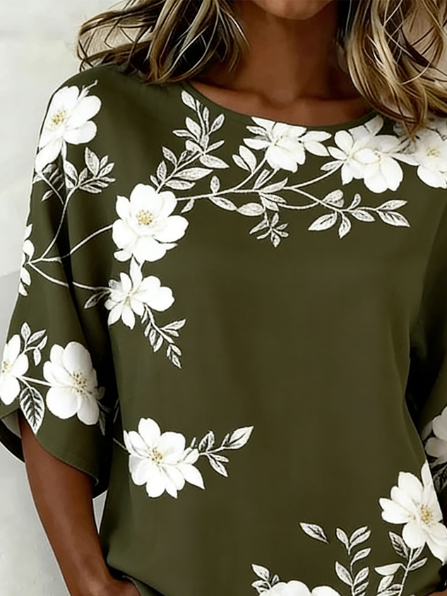 Elegant Cotton And Linen Crew Neck Loose Shirt