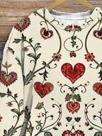 Women's Flower Love Valentine's Day Casual Spring and Autumn Tops and Pants Two-piece Set