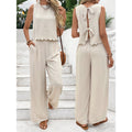 Women's Scallop Hem Two-Piece Set | Sleeveless Back Tie Top & Wide Leg Pants Casual Outfit