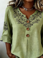 Women's Half Sleeve Blouse Summer Green Floral Printing V Neck Daily Going Out Vintage Top