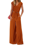 Women's Plain Daily Going Out Two-Piece Set Brick Red Casual Summer Top With Pants Matching Set