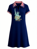 Shawl Collar Casual Loose Independence Day Shirt Dress With No