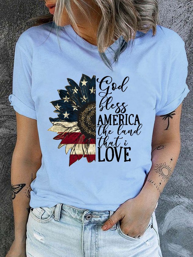 Women's Land That I love Sunflower Crew Neck Casual T-Shirt