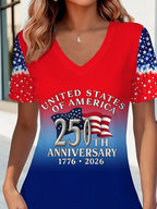 Women's Short Sleeve T-shirt Summer As Picture America Flag Jersey V Neck Holiday Going Out Casual Top