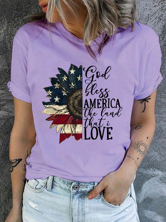 Women's Land That I love Sunflower Crew Neck Casual T-Shirt