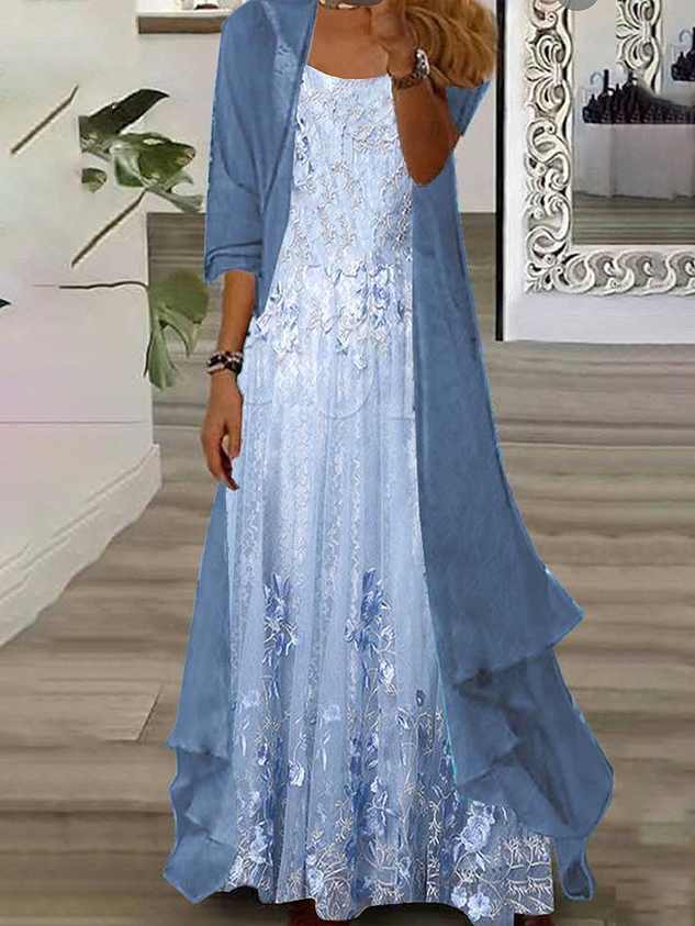 Women's Floral Spring Print Two Piece Dress