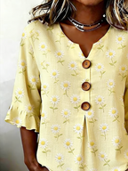 Women's Half Sleeve Blouse Summer Yellow Floral Printing V Neck Daily Going Out Vintage Top