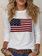 Women's USA 250th Anniversary Long Sleeve T-shirt Spring/Fall White America Flag Printing Jersey Crew Neck Daily Going Out Casual Top