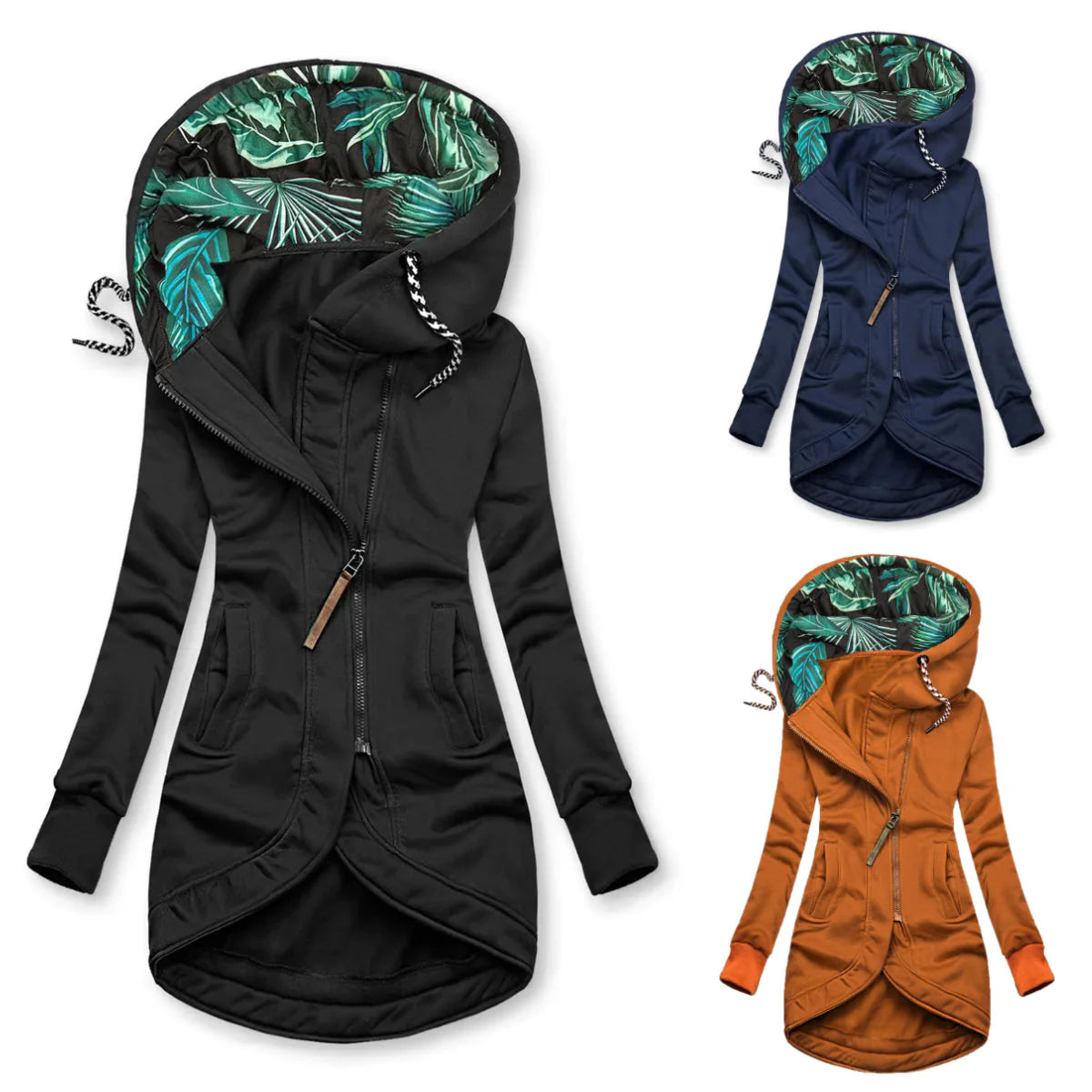 Solid printed hooded jacket