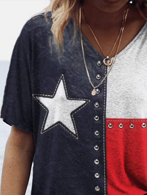 Women's Short Sleeve T-shirt Summer As Picture Independence Day (Flag) Printing V Neck Daily Going Out Casual Top