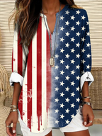Women's Long Sleeve Blouse Spring/Fall As Picture America Flag Printing Cotton-Blend V Neck Daily Going Out Casual Top