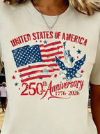 Women's 250th Anniversary Of The Founding Of the United States Vintage Short Sleeve Crew Neck Music Festival 3D Printing Daily Going Out Casual T-Shirt