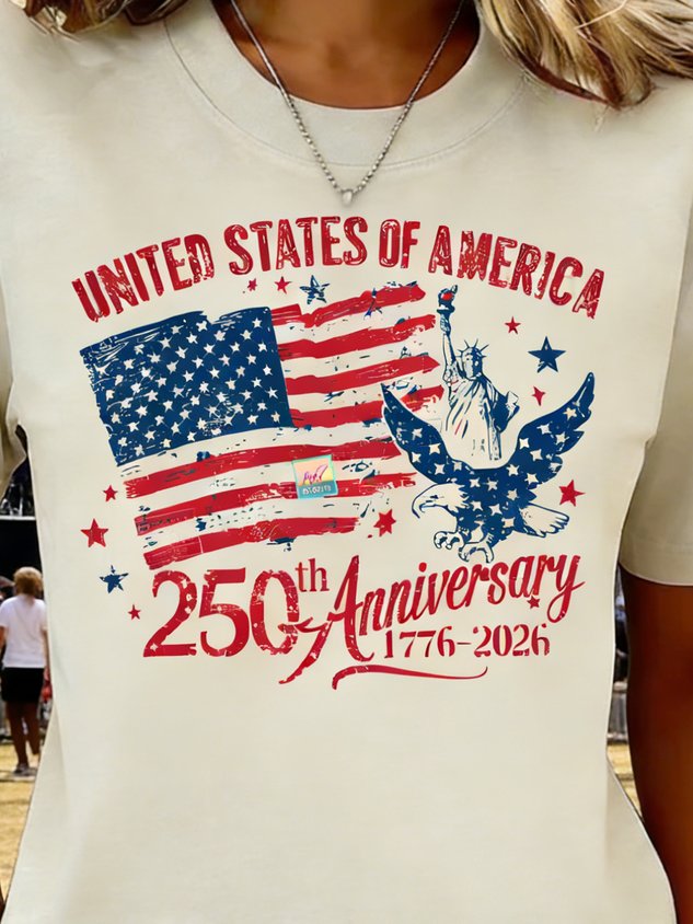 Women's 250th Anniversary Of The Founding Of the United States Vintage Short Sleeve Crew Neck Music Festival 3D Printing Daily Going Out Casual T-Shirt