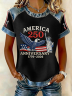 250th anniversary Crew Neck Independence Day Color Block Waffle Casual Regular Fit T-Shirt