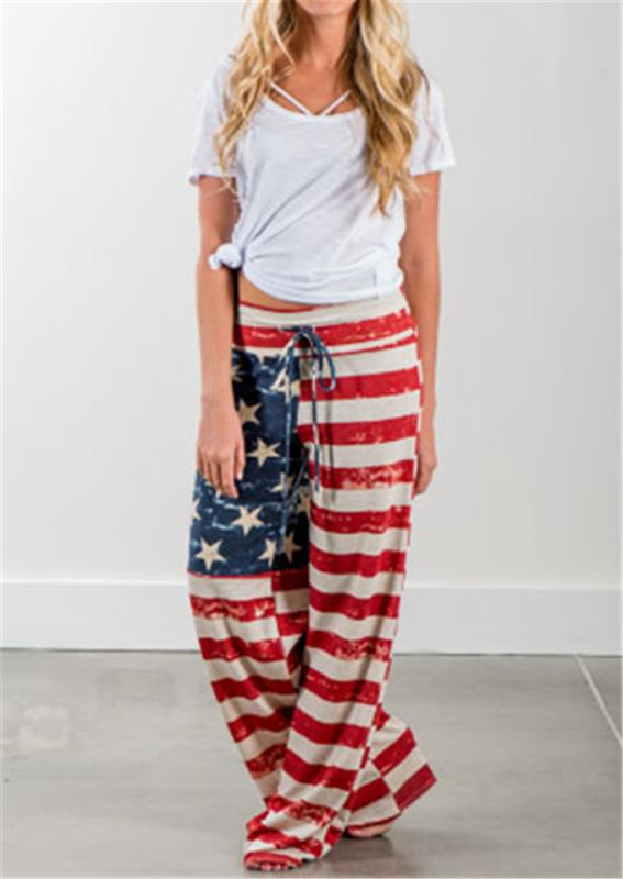Cotton Vintage America Flag Wide Leg Casual Pants