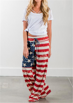 Cotton Vintage America Flag Wide Leg Casual Pants
