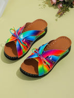 Casual Bowknot Hollow Out PU Comfy Wedge Heel Slide Sandals