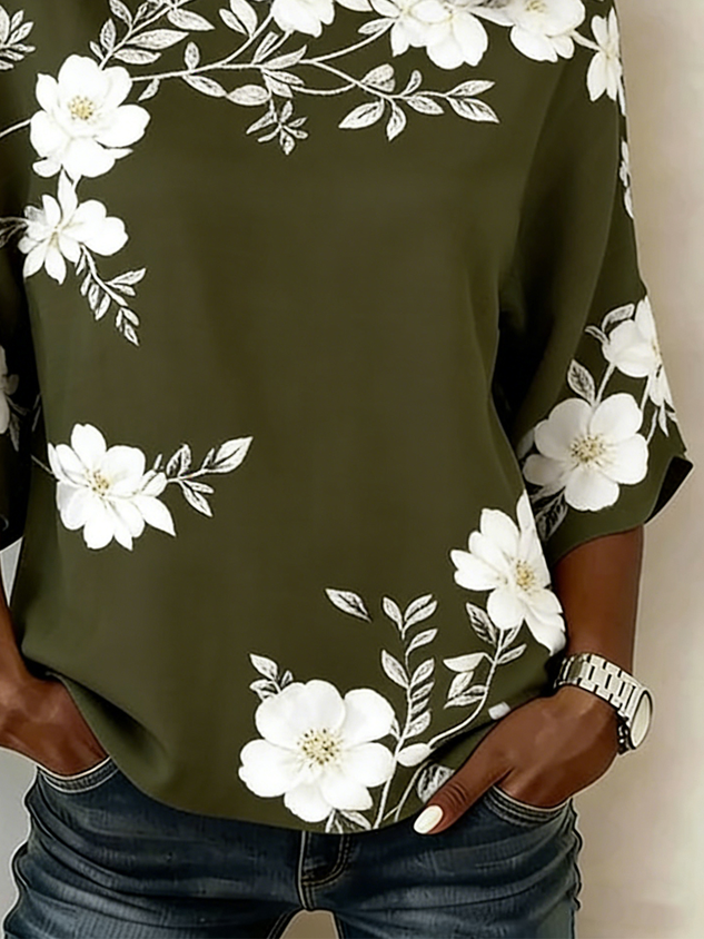 Elegant Cotton And Linen Crew Neck Loose Shirt