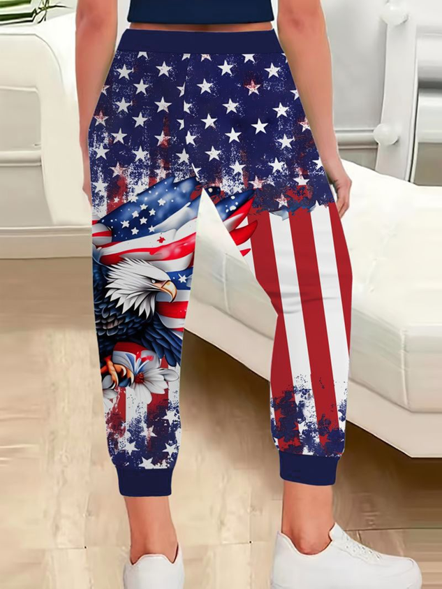 3D Printing America Flag Mid Waist Harem Pants Casual Pants