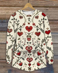 Women's Flower Love Valentine's Day Casual Spring and Autumn Tops and Pants Two-piece Set