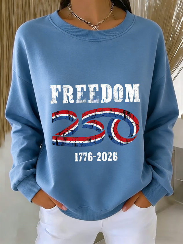 Simple Crew Neck Loose Independence Day Sweatshirt