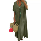 V-neck irregular long flared dress