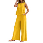 Women's Sleeveless Two-Piece Set | Casual Wide Leg Pants Outfit with Pockets
