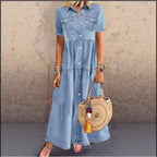 Solid color single-breasted denim dress