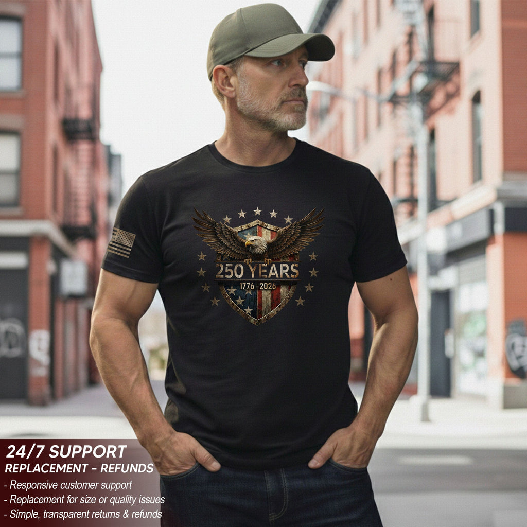 USA 250th Anniversary Shirt 1776-2026 American Flag Eagle Patriotic for Men