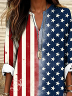 Women's Long Sleeve Blouse Spring/Fall As Picture America Flag Printing Cotton-Blend V Neck Daily Going Out Casual Top